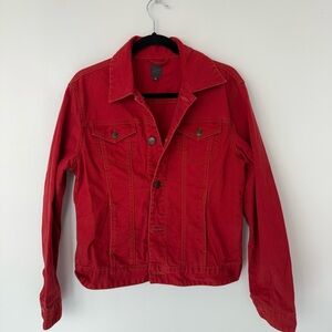 Jag Red Denim Jacket Women’s Small Classic Button Up Jean Jacket Bright Red